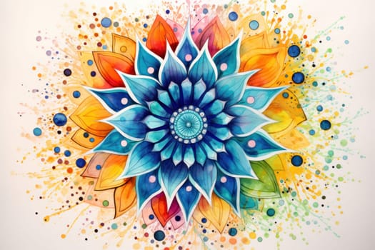 Colorful Mandala drawing watercolor. Round indian. Generate Ai