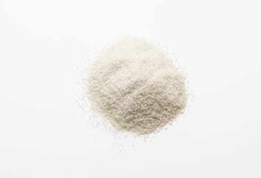 Isolated Celtic Gray Sea Salt On White Background, Top View. Horizontal Plane. Natural And Unrefined Salt Harvested From Brittany, France. Natural Minerals And Trace Elements, Superfood.