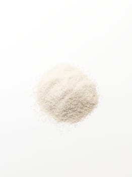 Isolated Celtic Gray Sea Salt On White Background, Vertical Plane. Top View. Natural And Unrefined Salt Harvested From Brittany, France. Superfood, Dieting. Natural Minerals And Trace Elements.