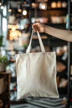 A woman is holding a white canvas tote bag. The bag is plain and unadorned, but it is a blank canvas for the woman to fill with her own personal style and creativity