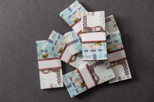 bundles of hryvnia. A stack with hryvnia. Much money. Close-up