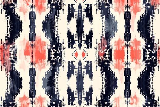 An abstract pattern in black, white, and red colors with intricate geometric shapes and lines creating a visually striking design.