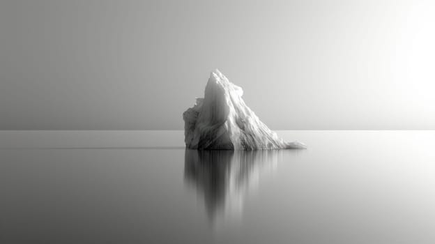 The ocean surrounding the iceberg is a deep blue color. The contrast between the bright white iceberg and the dark blue water makes the iceberg stand out. The iceberg is irregularly shaped. AIG42.