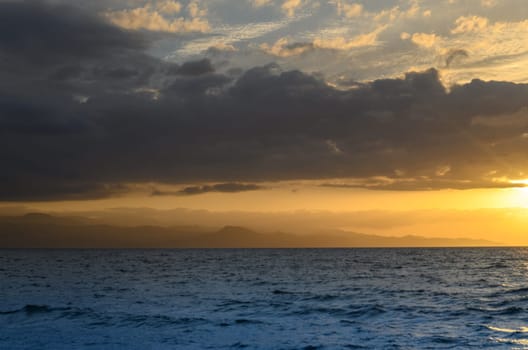 Seascape in the evening, beautiful dramatic sunset over sea. 2