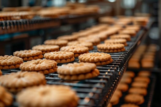A group of cookies are neatly arranged on a cooling rack, ready to be enjoyed after being freshly baked.