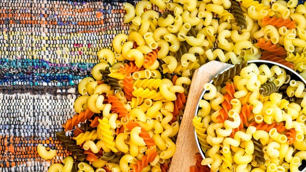 Beautiful tasty Italian pasta, tomatoes, onions and garlic for cooking pasta