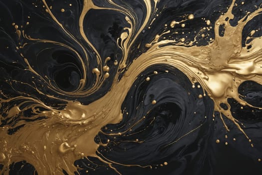 A captivating close-up of black and gold paint swirling in a hypnotic pattern.