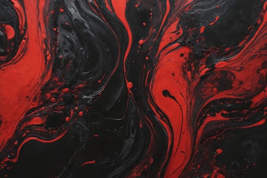 This painting's fluid texture and dynamic red-black contrast evoke a sense of passion and complexity in abstract form.