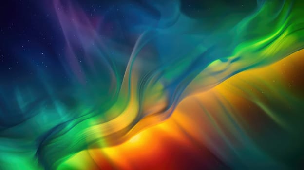 An artful computer generated image showcasing a vibrant rainbow in the sky, featuring shades of purple, violet, pink, magenta, and electric blue reflecting in the water with clouds in the background AIG50