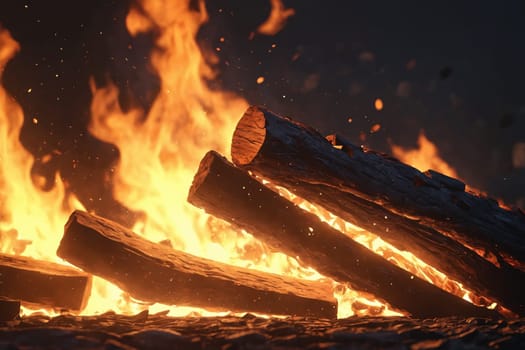 The night comes alive with the crackle of burning wood and the dance of sparks in this realistic 3D fire depiction.