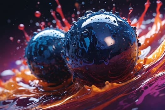 Capturing the moment: A serene blue sphere floats among vibrant splashes of red and yellow.