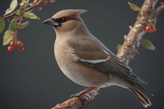 A 3D model captures the lifelike details of a bird perched on a branch with vibrant berries.