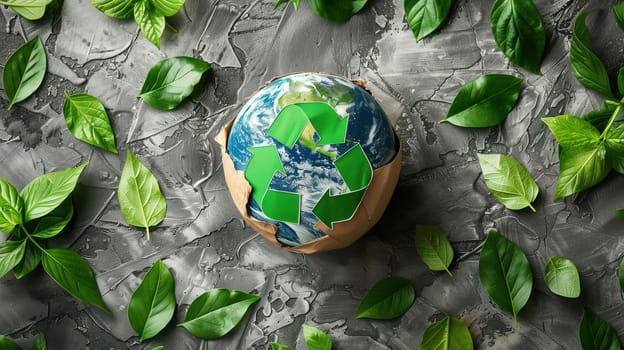 A vibrant green earth is surrounded by lush green leaves, symbolizing the beauty and importance of nature on Earth Day. The leaves frame the earth, highlighting its ecological significance.