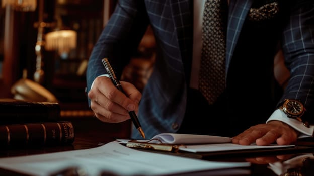 Close up of smart business people hands writing a paper about financial plan. Professional project manager planning marketing strategy while taking a note at meeting table. Business concept. AIG42.