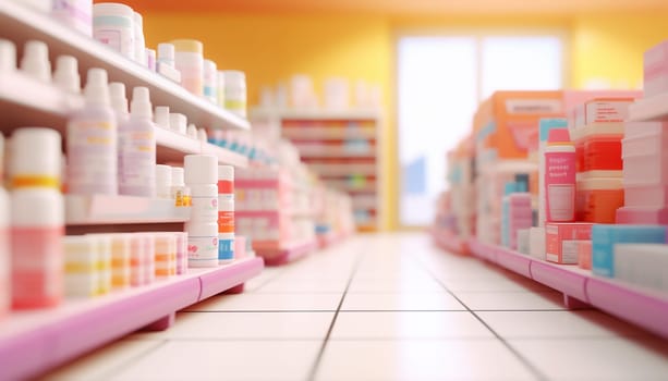 The blurred abstract background of the pharmacy. High quality photo