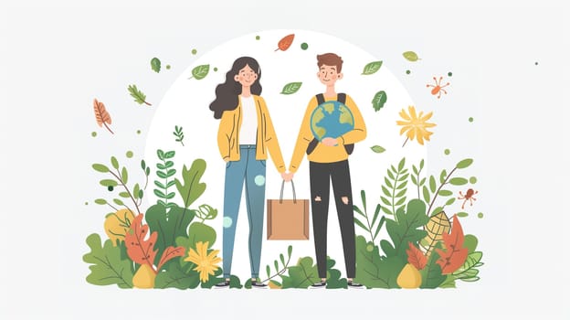A man and a woman are standing side by side, celebrating Earth Day. They appear to be outdoors, united in their appreciation for the environment. The couple exudes a sense of togetherness and shared values.