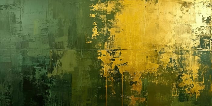 The abstract picture of the gold, green and yellow colour that has been painted or splashed on the white blank background wallpaper to form random shape that cannot be describe yet beautiful. AIGX01.