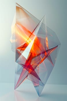 A creative arts piece resembling a triangle with liquid paint flowing out, featuring symmetry and an electric blue color. It looks like a star emitting light, made of glass and rectangular shapes