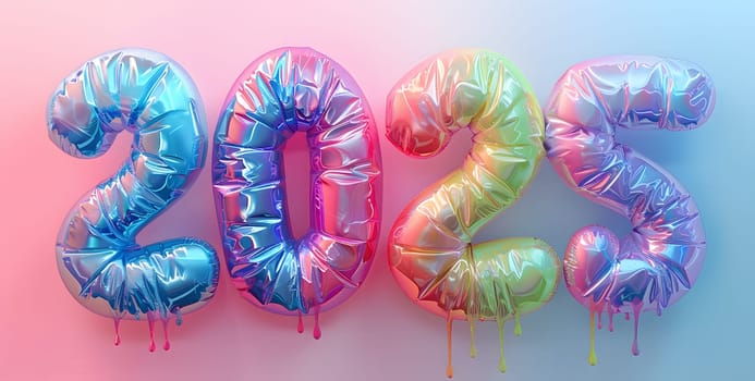 The number 2022 is depicted as a vibrant display of colorful balloons against a pink and electric blue background, creating an eyecatching and festive atmosphere