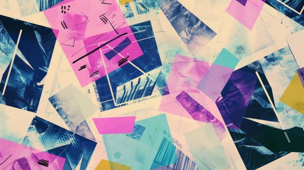 A collage of torn paper with painted and drawn elements. AIG51A.