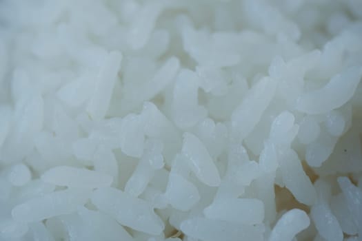 Closeup of Cooked white rice .