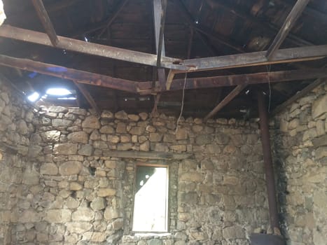 Ceiling Inside an Abandoned Stone Cabin in Arizona Desert . High quality photo