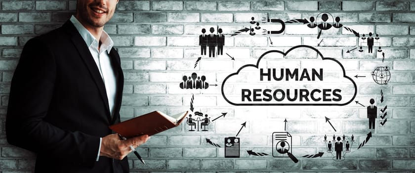 Human Resources Recruitment and People Networking Concept. Modern graphic interface showing professional employee hiring and headhunter seeking interview candidate for future manpower. uds