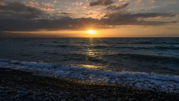 sunset over the Mediterranean Sea. Evening landscape of Cyprus.4