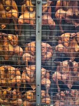 Delicious chickens wings and lamb barbecue on hot grill. High quality photo