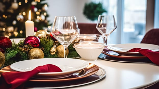 Festive date night tablescape idea, dinner table setting for two and Christmas, New Year, Valentines day decor, English countryside home styling