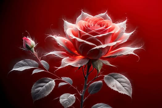 Beautiful flowering rose on a red background .