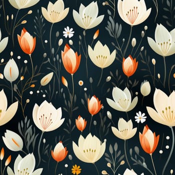 Seamless pattern tile background flowers and floral leaves plants. High quality photo