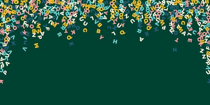 Scattered letters of latin alphabet. Colorful childish floating characters of English language. Foreign languages study concept. Back to school banner .