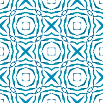 Watercolor summer ethnic border pattern. Blue sightly boho chic summer design. Ethnic hand painted pattern. Textile ready terrific print, swimwear fabric, wallpaper, wrapping.