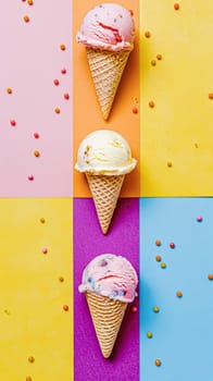 Ice cream colourful summer treat, sweet dessert in summertime, holiday food idea