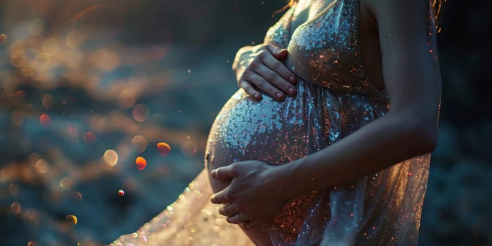 Pregnant figure in warm evening light