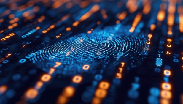 Glowing Digital Fingerprint Amidst Binary Data Stream