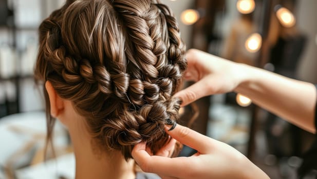 Professional hairdresser working with client in salon, closeup