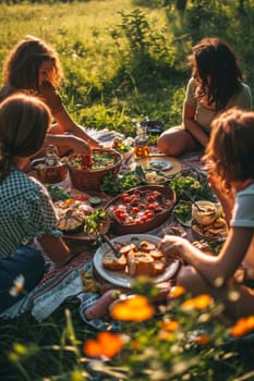 picnic with friends in nature. Selective focus. food.