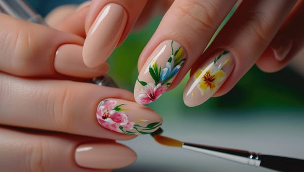 Woman creating floral nail art