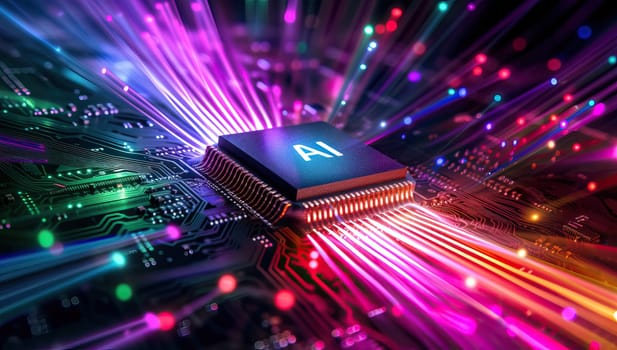 AI artificial intelligence processor on vibrant microcircuit