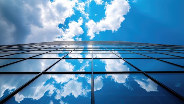 Clouds reflected on modern office building glass facade