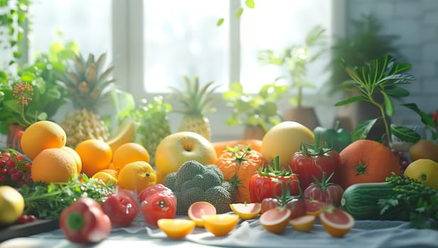 Fruits and vegetables in the kitchen. The concept of healthy eating.