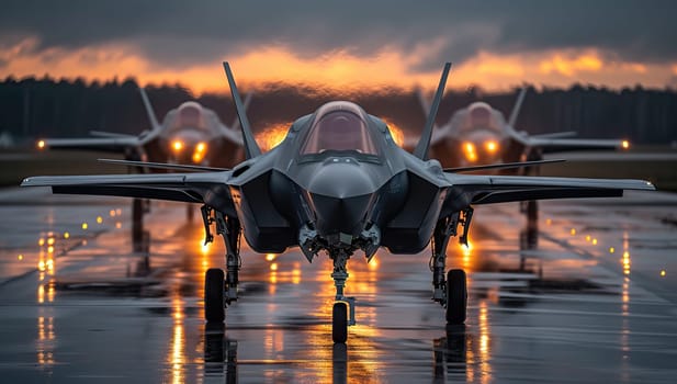 Military Fighter Jets Ready for Takeoff at Dusk