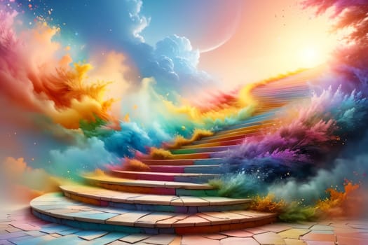 multi-colored bright staircase upstairs in pastel colors .