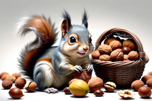 squirrel with nuts in a basket .