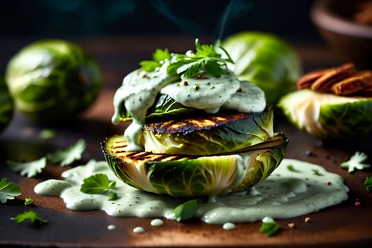 Brussels sprouts baked on the grill with spices and herbs .