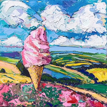 Fun oil fine art painting, ice cream in English country style, printable art design idea