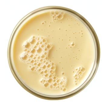 Close-up view of condensed milk's surface texture showing bubbles and creaminess