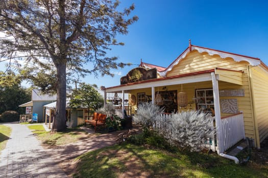 CENTRAL TILBA, AUSTRALIA - APRIL 3 2024: Central Tilba on Bate St in its idyllic setting near Narooma in New South Wales, Australia